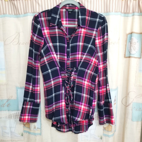 Express Tops - 💗EUC~Express Stylish Corset Front Plaid Shirt